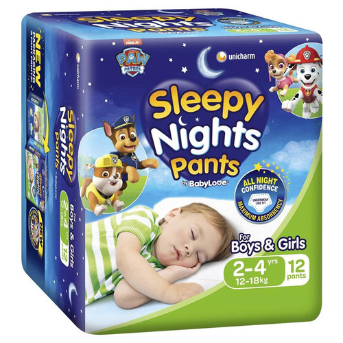 Babylove Sleepy Nights 2-4years, Overnight Pants, Pack/12 (Sold as a pack, can be purchased as a carton of 3 packs)