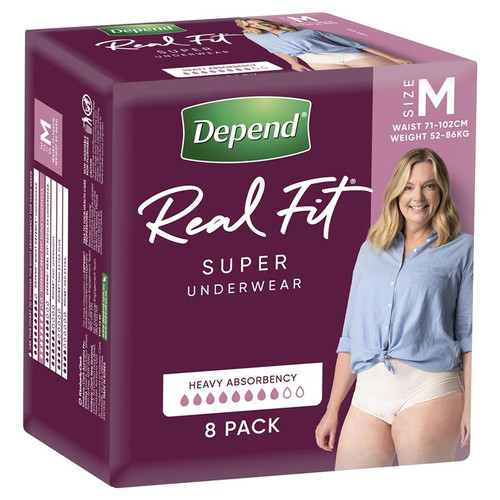 Depend Real Fit U/Wear Women Super Medium, Pack/8