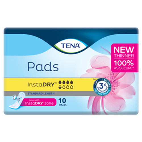 TENA Pads InstaDry Standard Length, Pk10 (Sold as a pack, can be purchased as a carton of 6 packs) (Old Code TN760543)