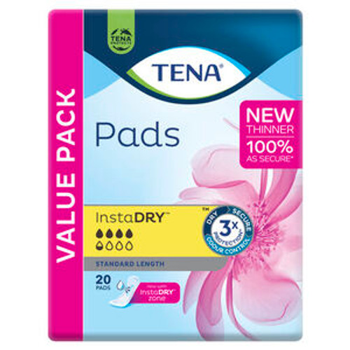 TENA Pads InstaDry Standard Length, Pk20 (Sold as a pack, can be purchased as a carton of 6 packs) (Old Code TN760503)