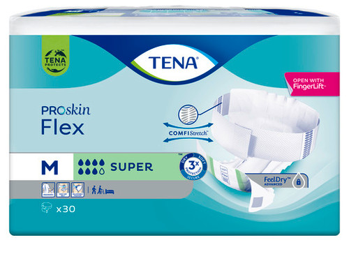 TENA Flex PROskin Super Medium, Pk30 (Sold as a pack, can be purchased as a carton of 3 packs) (Old Code TN724230)