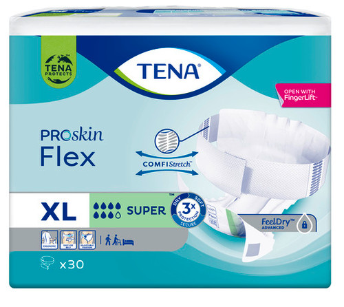 TENA Flex PROskin Super XL, Pk30 (Sold as a pack, can be purchased as a carton of 3 packs) (Old Code TN724430)