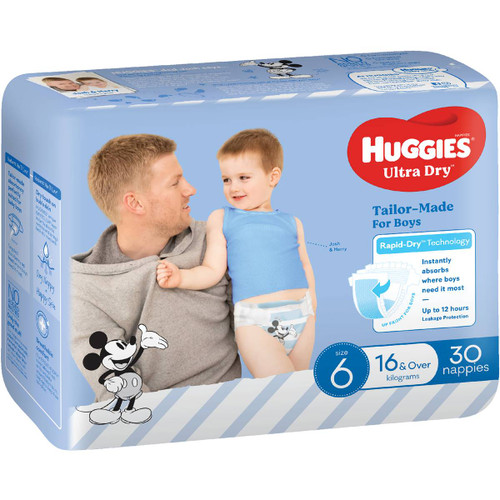 Huggies Ultra Dry Nappies Junior Boys Size 6 (16kg+), Pack/30