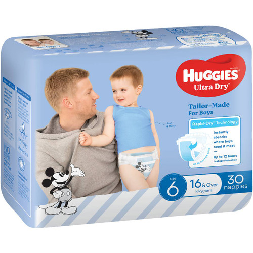 Huggies Ultra Dry Nappies Junior Boys Size 6 (16Kg+), Pack/30
