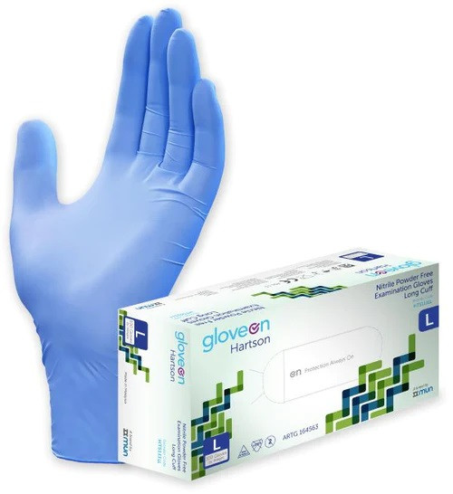 GloveOn Hartson Nitrile Exam Glove, Powder Free, Non Sterile, Long Cuff, Aqua Blue Large, Box/100 (Sold as a box, can be purchased as a carton of 10 boxes)