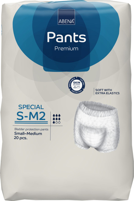 Abena Pants Special S-M2 Blue1700ml Pack/20 (Sold as a pack but can be purchased as a carton of 6 packs) (Old Code BZSA41073)