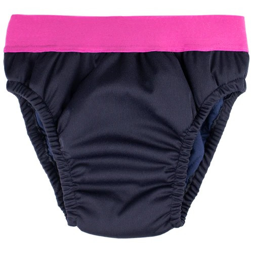 Unisex Kid's 100% Full Waterproof and Absorbent Hipster w/ elastic legs and waist | Discreet and looks just like normal underwear | For Day, Night, Sleepovers and Camps | 12-14yrs (W68-72cm) | 600ml capacity | NAVY BLUE w/ PINK BAND,EACH