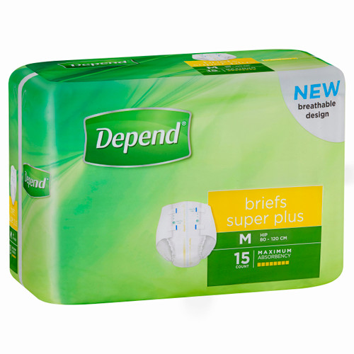 Depend Briefs Super Plus Medium, Pack/15