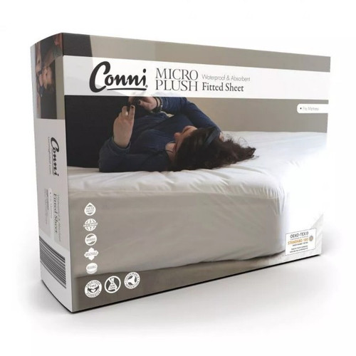 Conni Micro-Plush - Long Single Waterproof Fitted Sheet, 92x203cm, White, Each \r\n