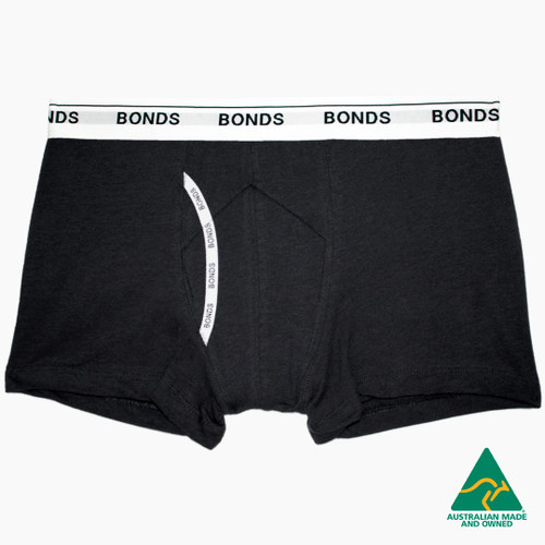 NIGHT N DAY x BONDS branded Boy's Guy Front Trunk/Boxer 100% Cotton w/ absorbent, waterproof pad sewn-in | 10-12yrs (W64-68cm) | 400mL capacity pad | BLACK, Each