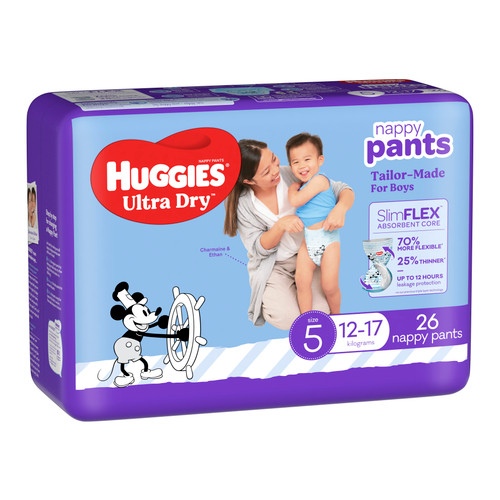 Huggies Ultra Dry Nappy Pants Walker Boy, Size 5, 12-17kg, Pack/26