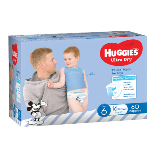 Huggies Ultra Dry Nappies Boy Size 6 (16+ kg), Jumbo Pack/60