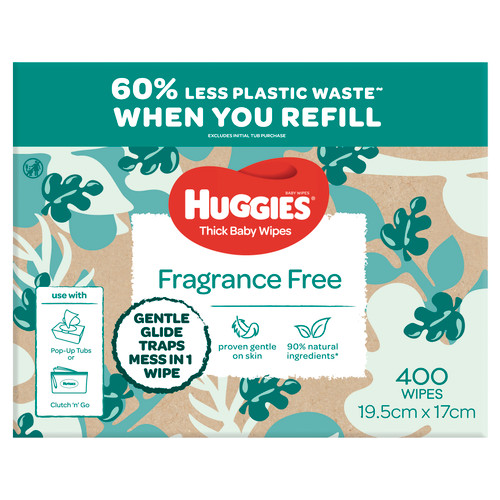 Huggies Baby Wipes Mega Pack Fragrance Free, Pack/400