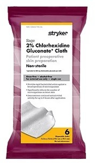 Sage 2% CHG Antibacterial Cloths, Each
