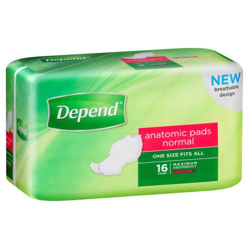 Depend Anatomic Pads Normal, Pack/16 (Sold as a pack can be purchased carton of 4 packs)