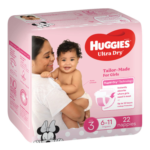Huggies Ultra Dry Girls Size 3, 6-11kg, Pack/22