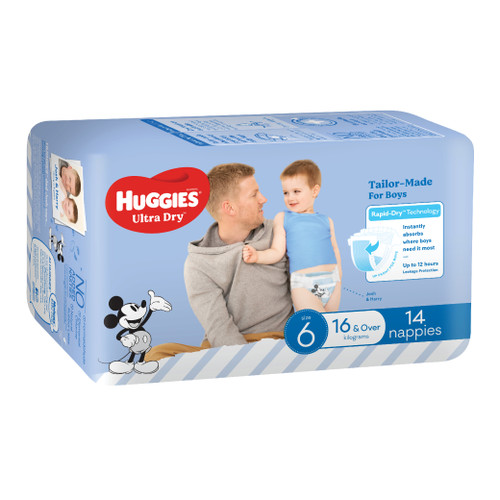 Huggies Ultra Dry Junior Boy, Size 6, 16+Kg, Pack/14