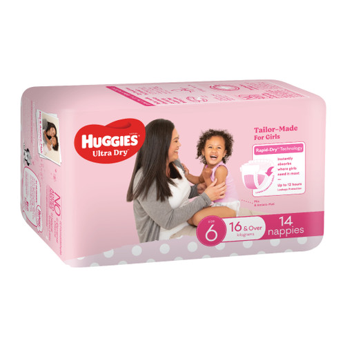 Huggies Ultra Dry Junior Girl, Size 6, 16+Kg, Pack/14