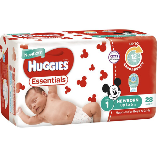 Huggies Essentials Newborn, Up to 5kg, Size1, Pack/28