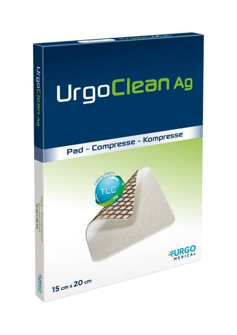 UrgoClean AG Pad Poly-Absorbent Fibrous Dressing Impregnated with Silver (Pad) 15cm x 20cm, Each (Sold as an each, can be purchased as Box/5)