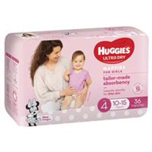 Huggies Ultra Dry Nappies Girls Size 4, Pack/36