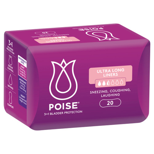 Poise Liners Ultra Long, Pack/20 (Sold As Pack, Can Be Purchased As Carton/6)