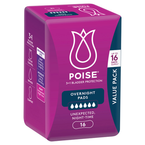 Poise Pad Overnight Bulk Pack, Pack/16 (Sold as a pack, can be purchased as Carton/3)