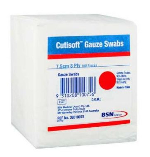 Leukoplast Compress Cotton Gauze 7.5cmx7.5cm NST 8Ply White, Pack/100 (Old Code ESCGS75NS)