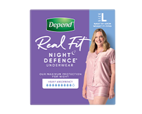 Depend Real Fit Night Defence Underwear for Women Large, Pack/8 (Sold as a pack can be purchased as carton of 4 packs)