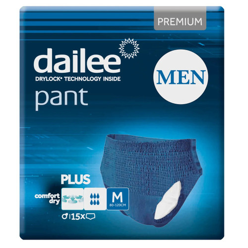 Dailee Pants Men Plus Blue Medium, Pack/15 (Sold as a pack, can be purchased as carton of 6 packs)