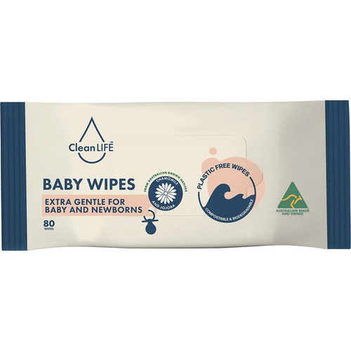 CleanLIFE Baby Wipes, Pack/80 (Sold as a pack can be purchased as Carton/8 packs)