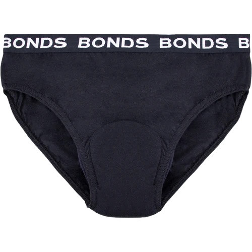 NIGHT N DAY x BONDS branded Women's Hipster 100% Cotton w/ absorbent, waterproof pad sewn-in | Small (W75-80cm) | 400mL capacity pad | BLACK