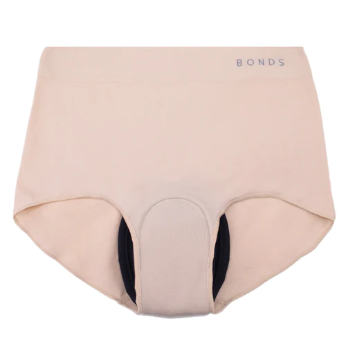 Night N Day Bonds Branded Women'S Comfytails Side Seamfree Full Brief 100% Cotton W/ Absorbent, Waterproof Pad Sewn-In | Size 14 (W78Cm, H103Cm) | 250Ml Capacity Pad | Nude, Each