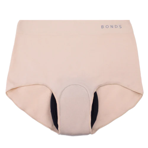 NIGHT N DAY BONDS branded Women's Comfytails Side Seamfree Full Brief 100% Cotton w/ absorbent, waterproof pad sewn-in | Size 14 (W78cm, H103cm) | 250ml capacity pad | NUDE, Each