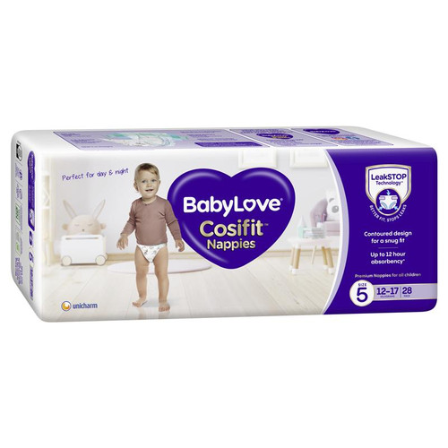 Babylove Cosifit Walker Nappies Size 5 (12-17Kg), Pack/28 (Sold As A Pack Can Be Purchased As Carton/3 Packs) (Old Code Idbblx28A3)