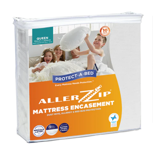 Protect-A-Bed Allerzip Smooth Polyester Fully Encased Mattress Protector W/Proof All Sides Double, Each