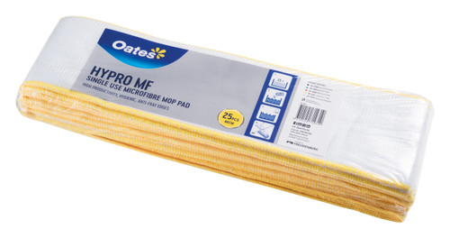 Oates Hypro Microfibre Mop Pad, Single Use, Yellow, Pack/25 MF-088Y