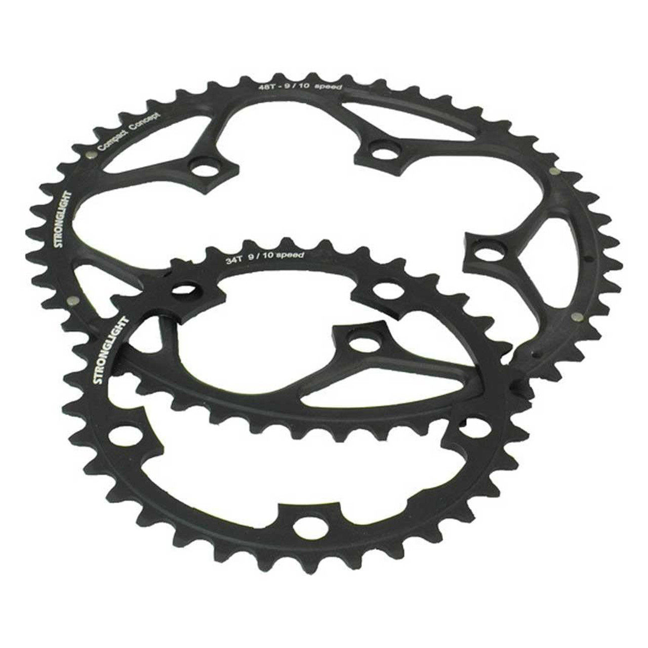 Stronglight Dural 5083 9/10 Speed 110mm BCD Inner/Outer Compact Chainrings 50T 34T In Black