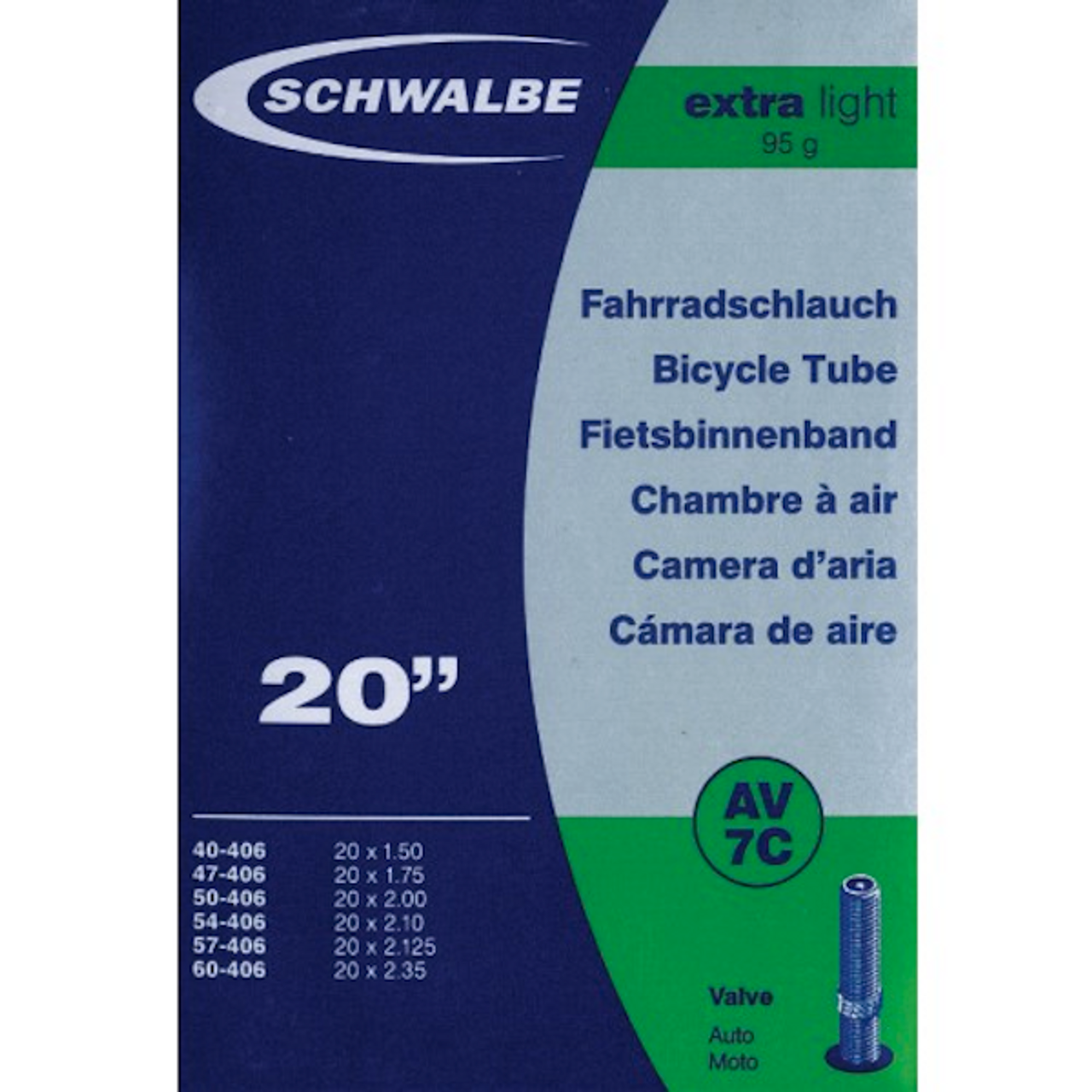 Schwalbe AV7C Extralight Inner Tube - 20 x 1.50/2.35 - 40mm Schrader Valve