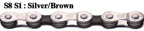 YBN S8 S 8 speed Road/MTB Chain In Silver/Brown With Missing Link