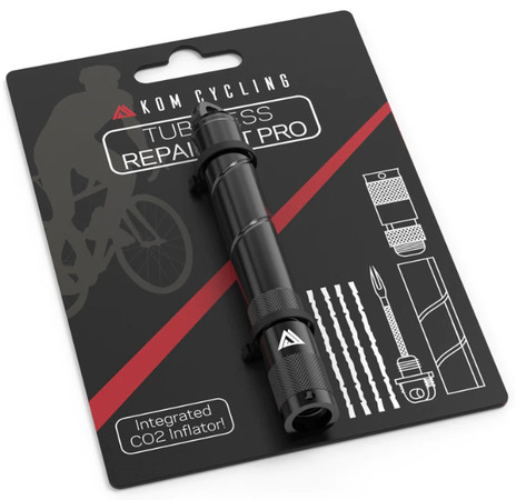 KOM Pro Tubeless Road MTB Tyre Repair Tool With C02 Inflator & Valve Core Remover | Black KOM Pro Tubeless Road MTB Tyre Repair Tool With C02 Inflator & Valve Core Remover | Black