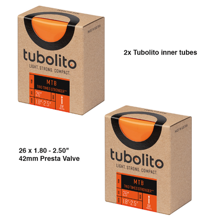 2x Tubolito Tubo 26" MTB 26 x 1.80 - 2.50" 42mm Presta Valve in Orange Inner Tubes