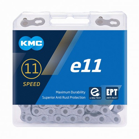 KMC E11 EPT 11 Speed E-Bike Bicycle Chain 118 Link In Silver KMC E11 EPT 11 Speed E-Bike Bicycle Chain 118 Link In Silver