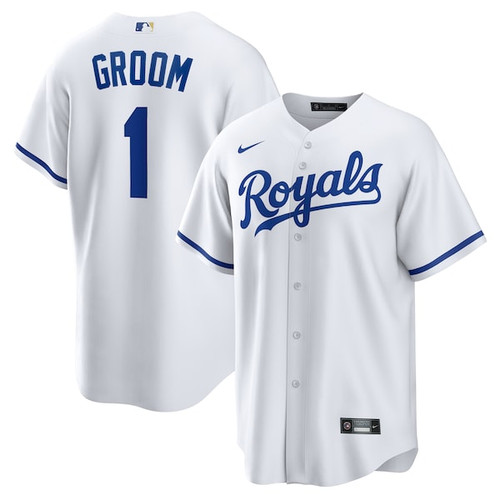 Men's Kansas City Royals  Nike White #1 Groom Home Replica Jersey