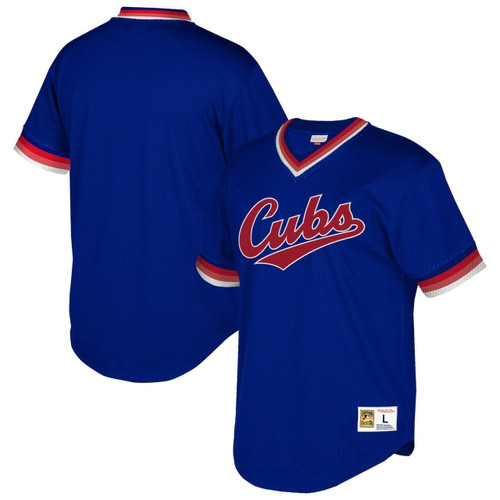 MenS Chicago Cubs Mitchell & Ness Royal Cooperstown Collection Mesh Wordmark V-Neck Baseball Jersey Mlb Baseball Jersey1138