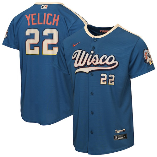 Youth Milwaukee Brewers Christian Yelich Nike Mineral Blue 2026 City Connect Stadium Jersey