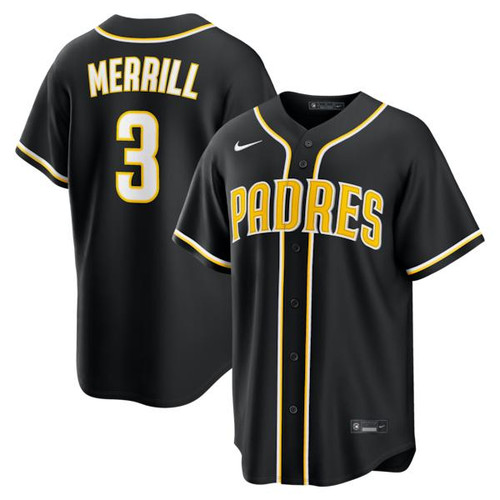 Men's San Diego Padres Jackson Merrill Nike Fashion Replica Black Out Jersey