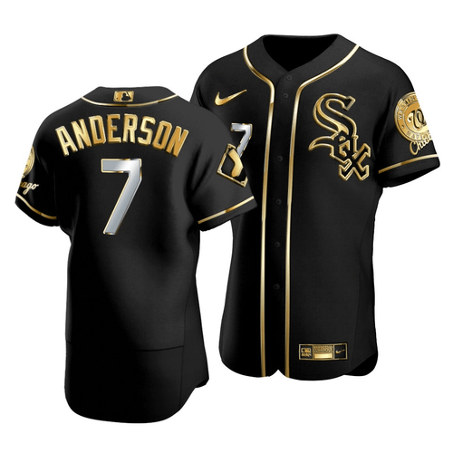 Men'S Chicago White Sox Tim Anderson #7 Golden Edition Black  Jersey