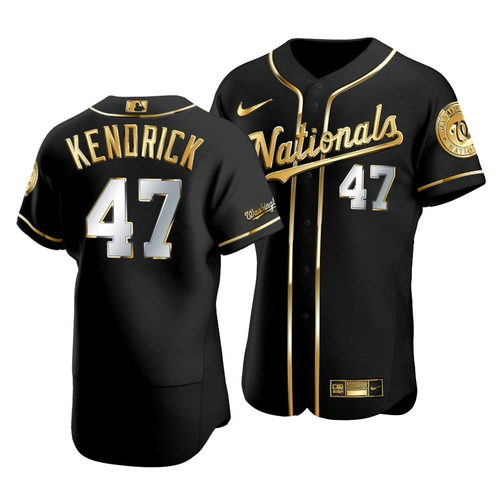 Men'S Washington Nationals Howie Kendrick #47 Gold Edition Black  Jersey