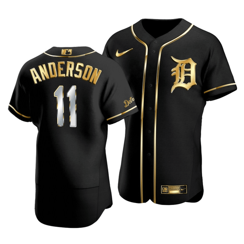 Men'S Detroit Tigers Sparky Anderson #11 Golden Edition Black  Jersey